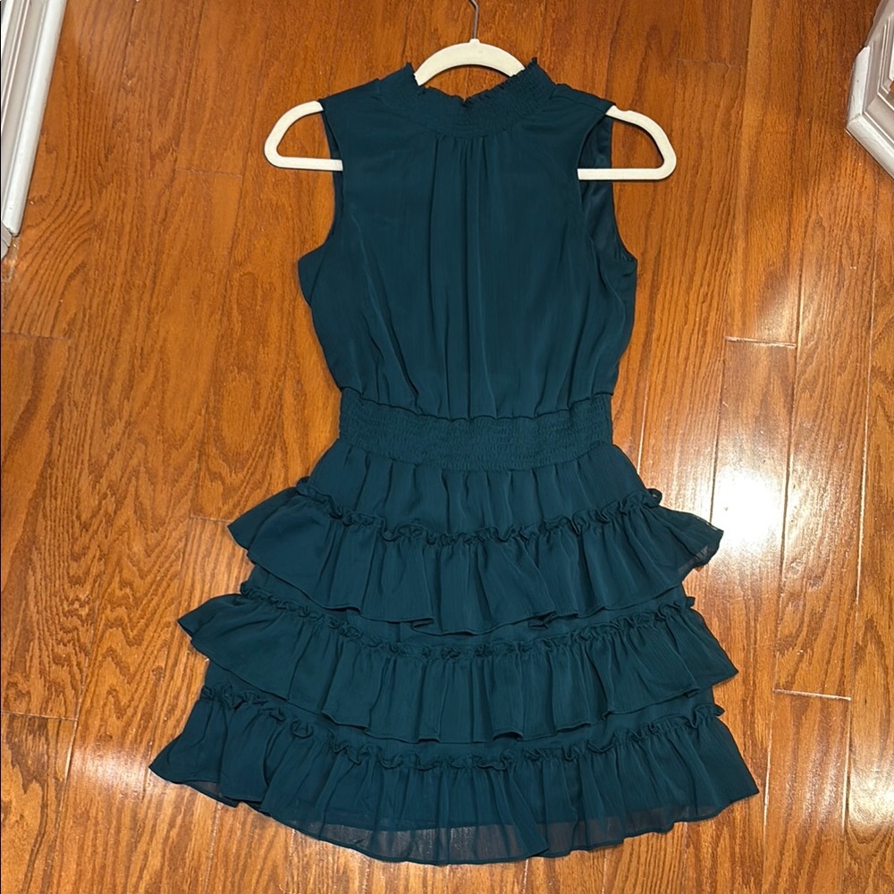 Chic Teal Sleeveless Ruffle Dress size small s tiered